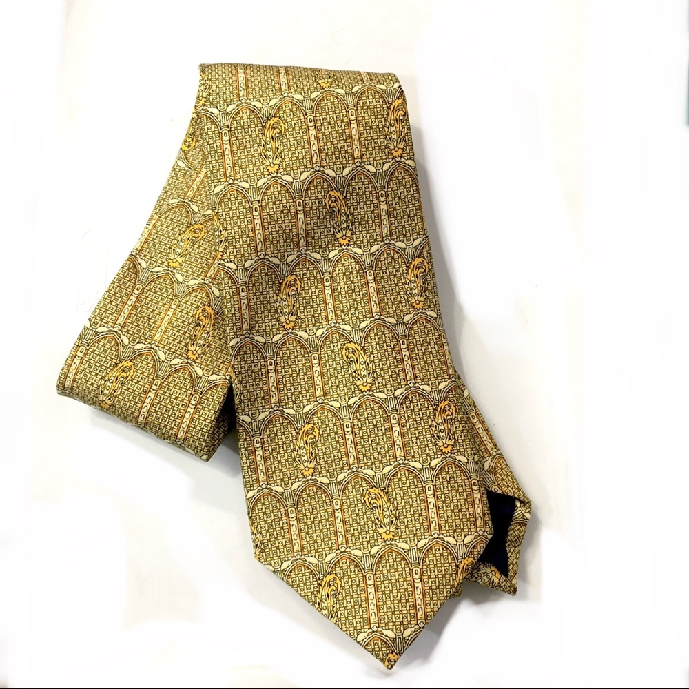 Pink Heraldic Architectural Printed Silk Tie